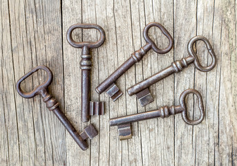 Group of iron keys, business success, teamwork, solution concept