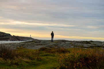 single person enjoying outdoor autumn swedish landscape - 305673933