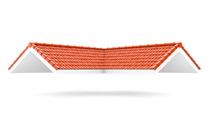3d roof on the white background. 3d rendering,red roof tile isolated on the white background,Tile with structure on the white background.gable roof
