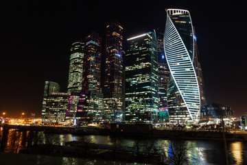 Fototapeta na wymiar Moscow-city at night. Moscow, Russia