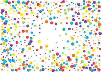 Festive color round confetti background. Abstract frame confetti texture for holiday, postcard, poster, website, carnivals, birthday and children's parties. Cover confetti mock-up. Wedding card layout