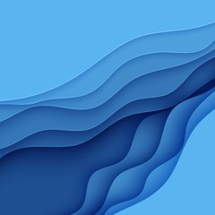 Blue abstract background in paper cut style. Layers of paper wavy water for World Oceans Day 8 June. Vector Earth square posters template, ecology brochures, presentations with place for text