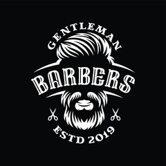 Barbershop Hairstyle Logo in black background. - vector