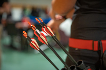 target and darts at the archery competition in the sports hall
