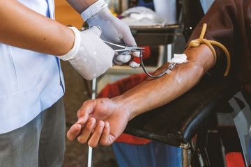 blood donation picture with soft-focus and over light in the background