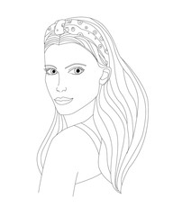 portrait of beautiful girl with hair band for your coloring page