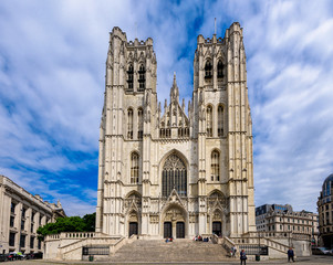 Fototapeta na wymiar Cathedral of St. Michael and St. Gudula - Roman Catholic church in Brussels, Belgium. Architecture and landmarks of Brussels. Cityscape of Brussels.
