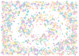 Festive color rectangle confetti background. Abstract frame confetti texture for holiday, postcard, poster, website, carnival, birthday, children's parties. Cover confetti mock-up. Wedding card layout