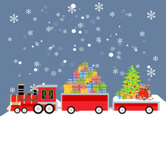 Naklejka premium Christmas train with gifts vector illustration