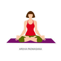 Woman in Ardha padmasana or Yoga Lotus pose. 