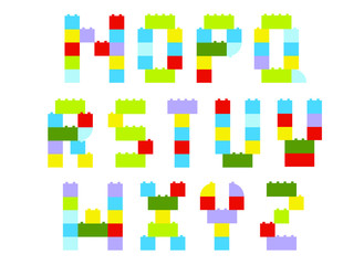 vector illustration, colored alphabet of plastic blocks. alphabet for children (n-z). Children's puzzles. Educational game for children.  A
