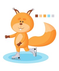 Character squirrel on skates. Figure skating. Isolated illustration on white background.