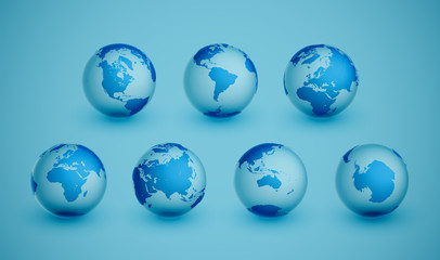 7 different agles of the Earth for 7 continents, vector illustration