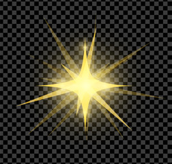Bright glowing and shining star flares effect isolated on transparent  background. Vector illustration