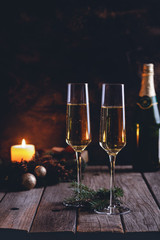 Dark Scene of Two Glasses of Champagne