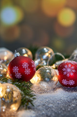 sparkling out of focus light Christmas background with copy space.