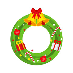 Christmas wreath on the door for greeting card