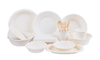 Set of unbleached plant fiber food box and paper cup.