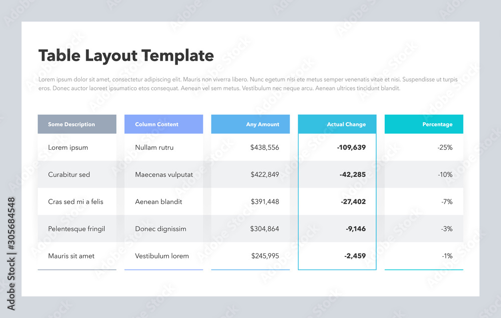 Poster Modern business table layout template. Flat design, easy to use for your website or presentation.