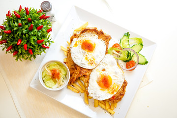 Breakfast food in a restaurant