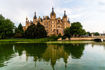 Fototapeta na wymiar The Schwerin Castle a cloudy day of summer, Germany