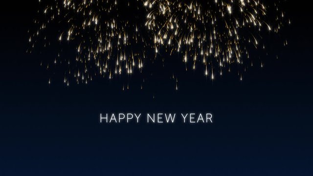 Happy new year 2020 social post card with gold animated fireworks on elegant black and blue background.Celebration concept animation for festive event.New year wishes.Congratulate new year