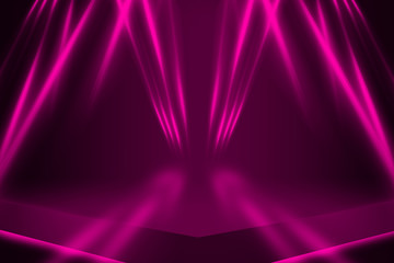 Obraz premium Empty dark abstract background. Background of empty show scene. Glow of neon lights on an empty concert stage.