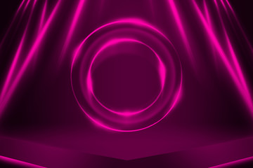 Empty dark abstract background. Background of empty show scene. Glow of neon lights on an empty concert stage.