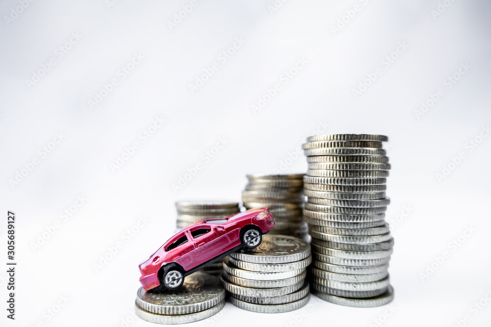 Wall mural toy cars with gold coins show to growth, saving money for car loans