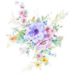 Watercolor flowers illustration.They are perfect for making DIY wedding invitations, blog header, floral letters, art prints, greeting cards and wall arts. used in designing beautiful printing pattern