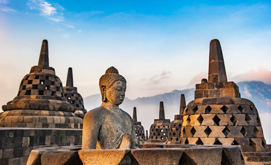 Borobudur temple at sunrise, Java, Indonesia