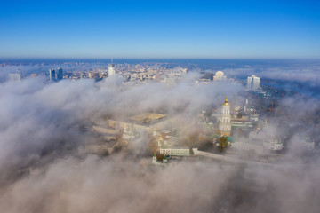 Fototapeta premium Thick fog over the right bank of Kiev.