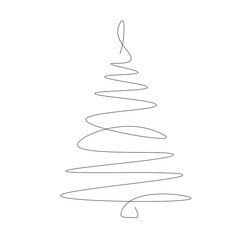 Christmas tree silhouette continuous line drawing vector illustration