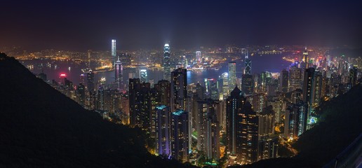 中華人民共和国・香港 ヴィクトリアピークの夜景 パノラマ