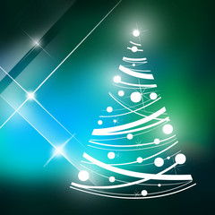 Christmas Tree made from stars and stardust on bright holiday background