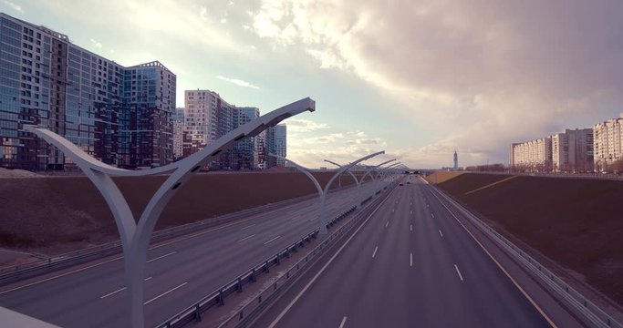 New stylish expressway Western Speed Diameter in St. Petersburg, four-lane road is capable of passing a large amount of transport
