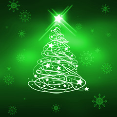 Christmas Tree made from stars and stardust on bright holiday background