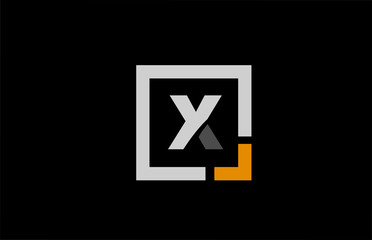 black white orange square letter X alphabet logo design icon for company