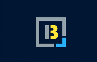 blue yellow letter B alphabet logo design icon for business