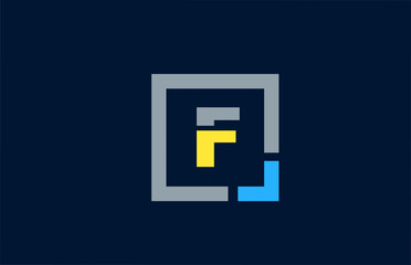 blue yellow letter F alphabet logo design icon for business