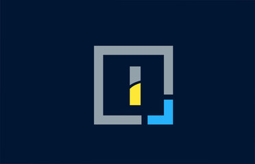 blue yellow letter I alphabet logo design icon for business