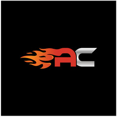 Initial Letter AC Logo Design with Fire Element