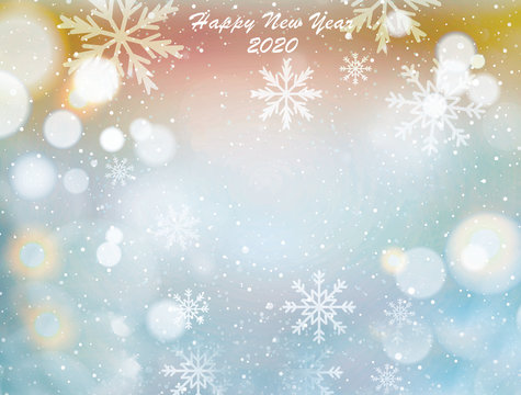  Bright background with snowflakes. The inscription "Happy New Year 2020". Free space for text