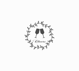 Highlights icon for instagram and other social media. Stylish wreath - happy winter moments. New Year celebration - two glasses of champagne.  Trend flat icon