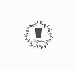 Flat design vector icon drinks - coffee in a cardboard cup. Stylish design icons in wreath - Hightlight icon. 