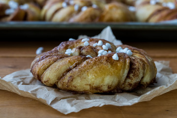 Swedish cinnamon buns with pearl sugar.