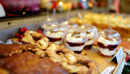 Assorted ginderbread cookies, sweets and candies sold on traditional Christmas fair in Riga