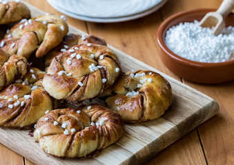 Swedish cinnamon buns with pearl sugar.