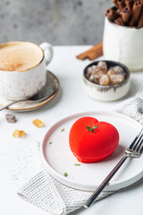 Red heat shaped strawberry cake for St. Valentines Day celebration