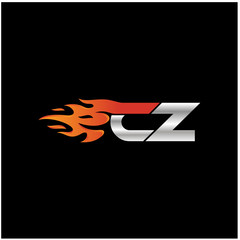 Initial Letter CZ Logo Design with Fire Element  - obrazy, fototapety, plakaty